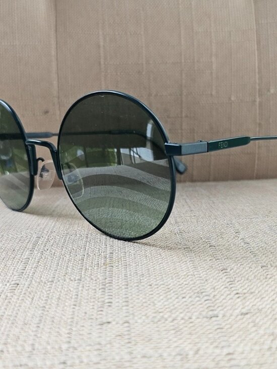Fendi Women Sunglasses Green Tone Metal Frame Round Eyewear waves Made in Italy main image 10